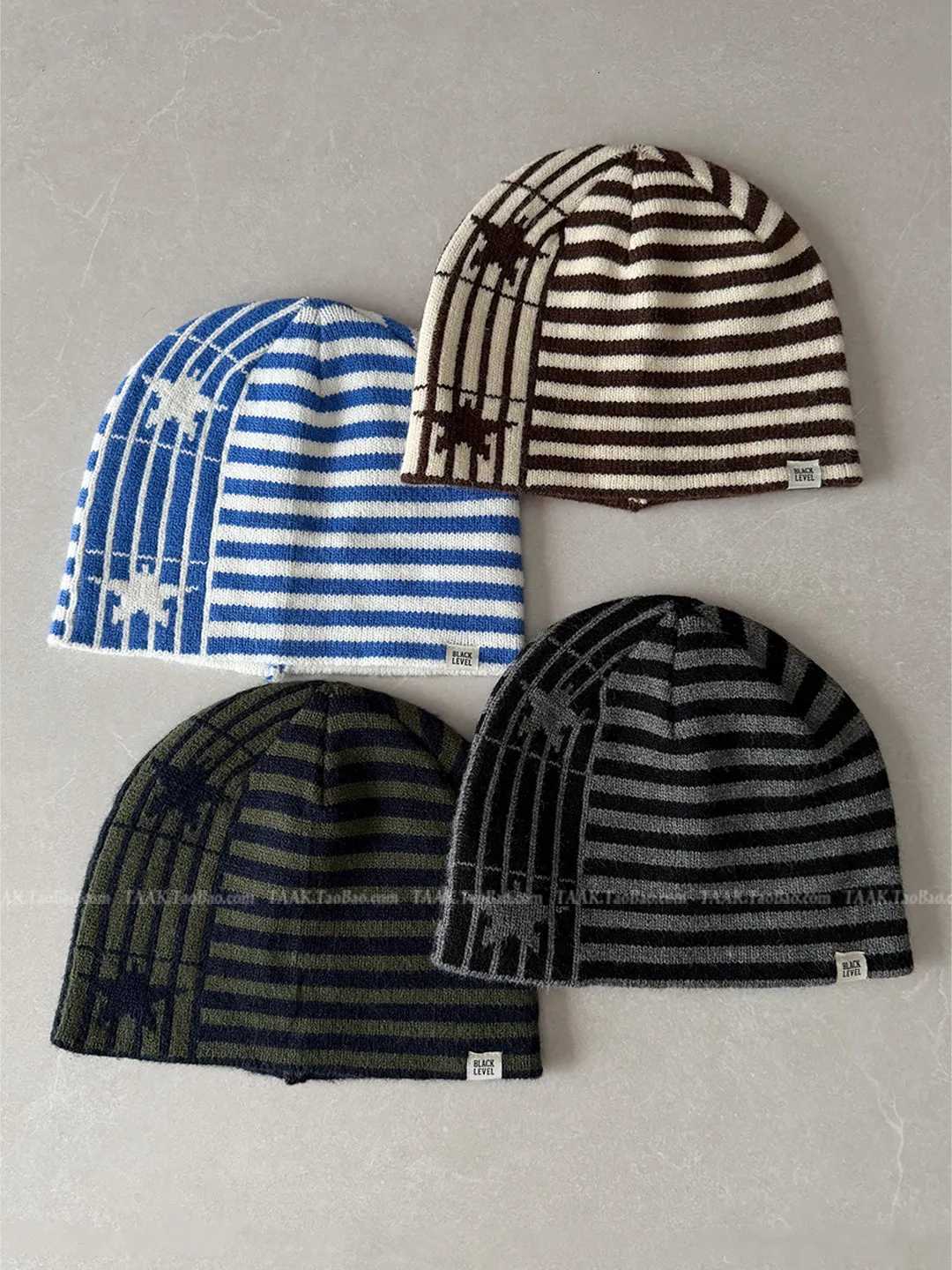 Beanie/Skull Caps Autumn Winter Unisex Korean Striped Knit Beanie With Star Embroidery Slouchy PullOn Skull Cap Soft Warm Stretchy Knitted HatT26101