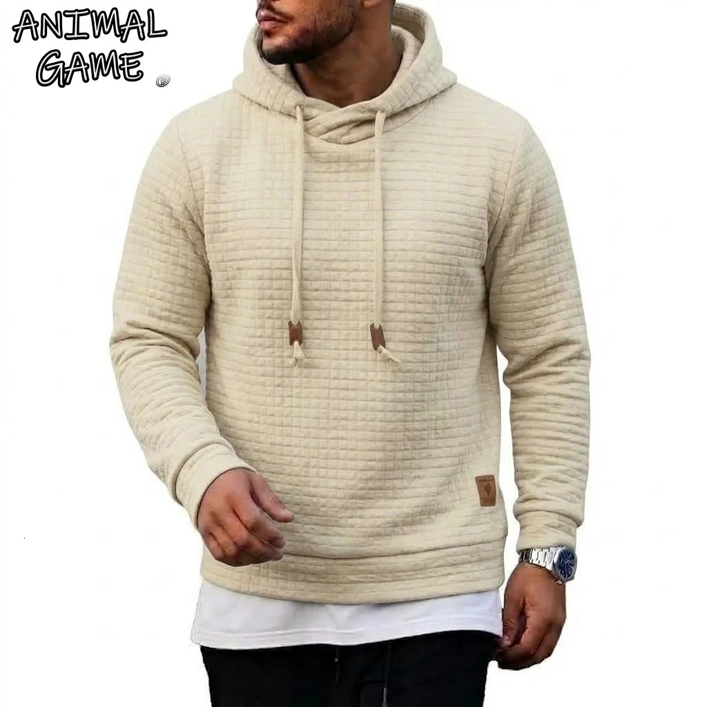 Mens Casual Pullover Hoodie Drawstring Sweatshirts Long Sleeve Loose Fit Warm Tops Wear Textured Streetwear Sport Hooded Man 261017