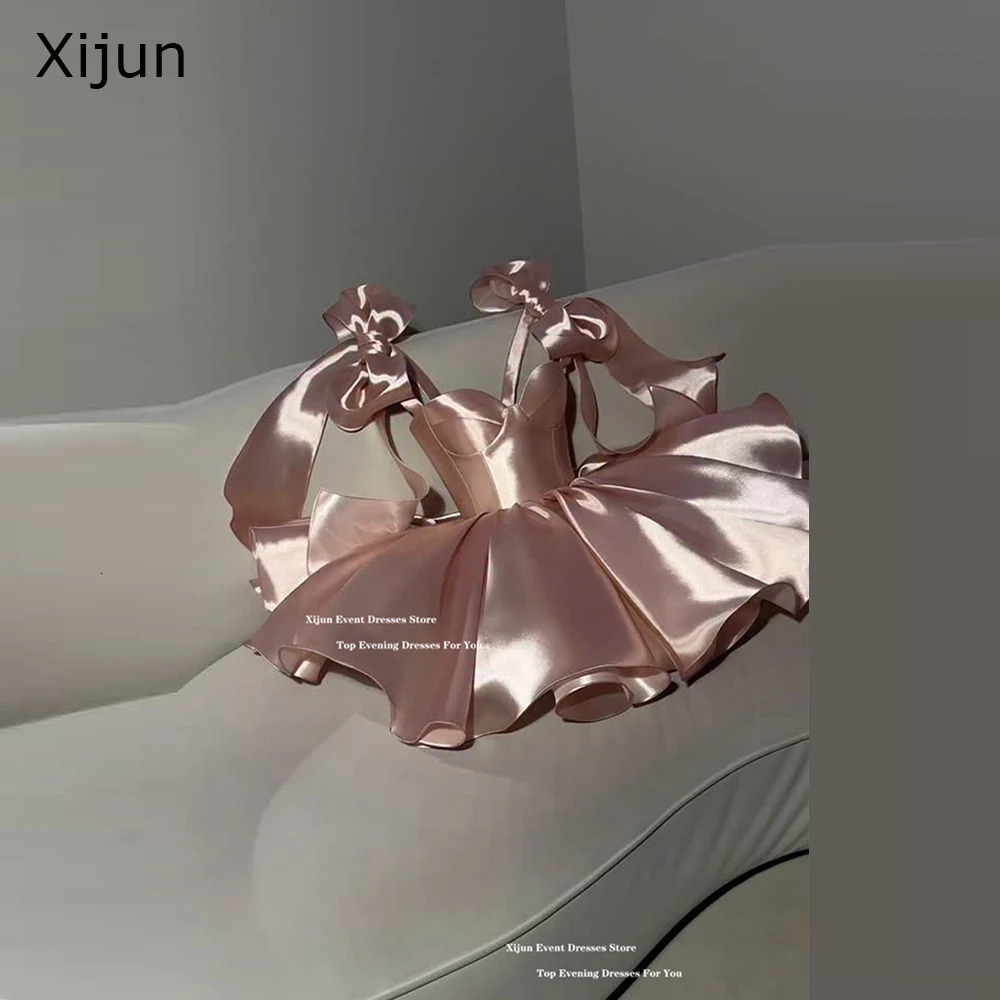 Xijun Modern Pink Evening Dresses Bow Straps Off The Shoulder Prom Dresses Sweetheart Formal Birthday Party Dresses Customized 261015