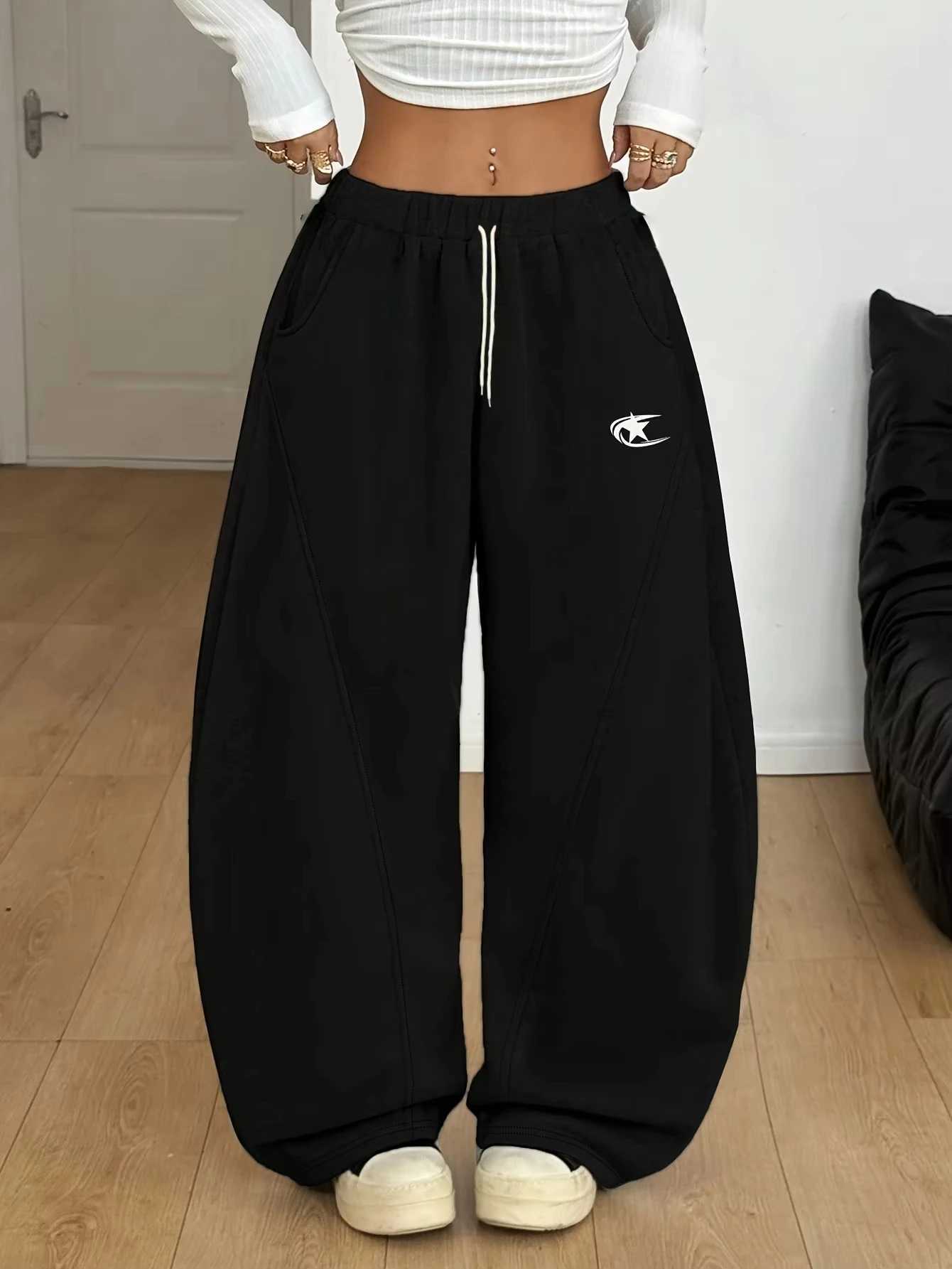 Men Women Quick Dry Straight Long Pants Hip Hop Trousers Star Graphic Print Elastic Drawstring Streetwear Sports Sweatpants S261016CQMD