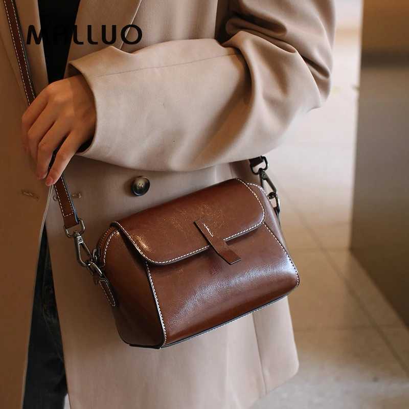 Cross Body Oil Wax Cowhide Genuine Leather Crossbody Small Bag for Women Fashionable Versatile Shoulder Shell Handbag Lady Casual Phone Bag H261016
