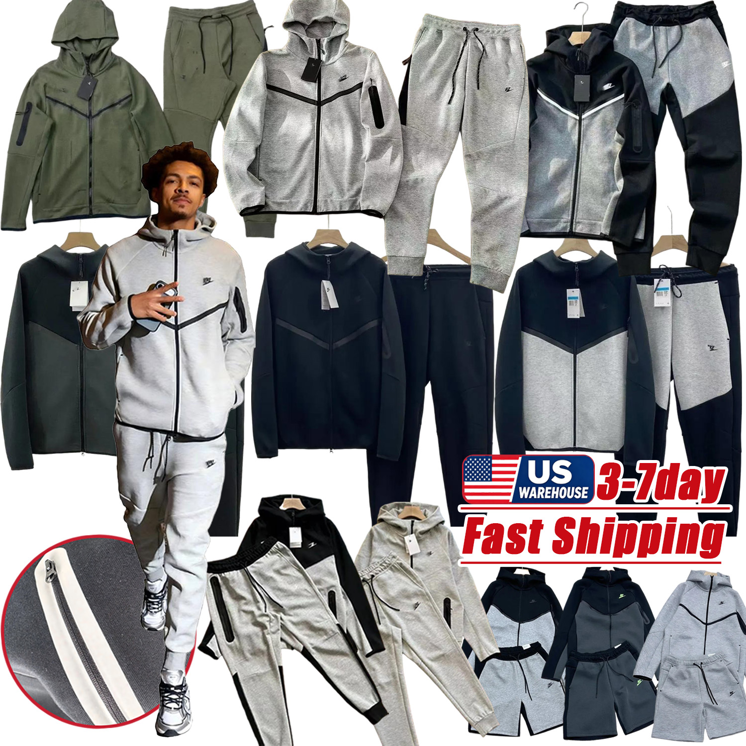 techfleece men tracksuit Reflective luminous tracksuit hoodie sweatpants designer Thermal fleece jogging Quick Drying pants Long sleeves Jacket Brea