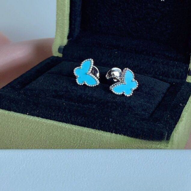 Designer Jewelry vanly Turquoise Earrings for Women, High-Quality Gold Plated, Fashionable and Versatile, White Mother-of-Pearl Butterfly Earrings,