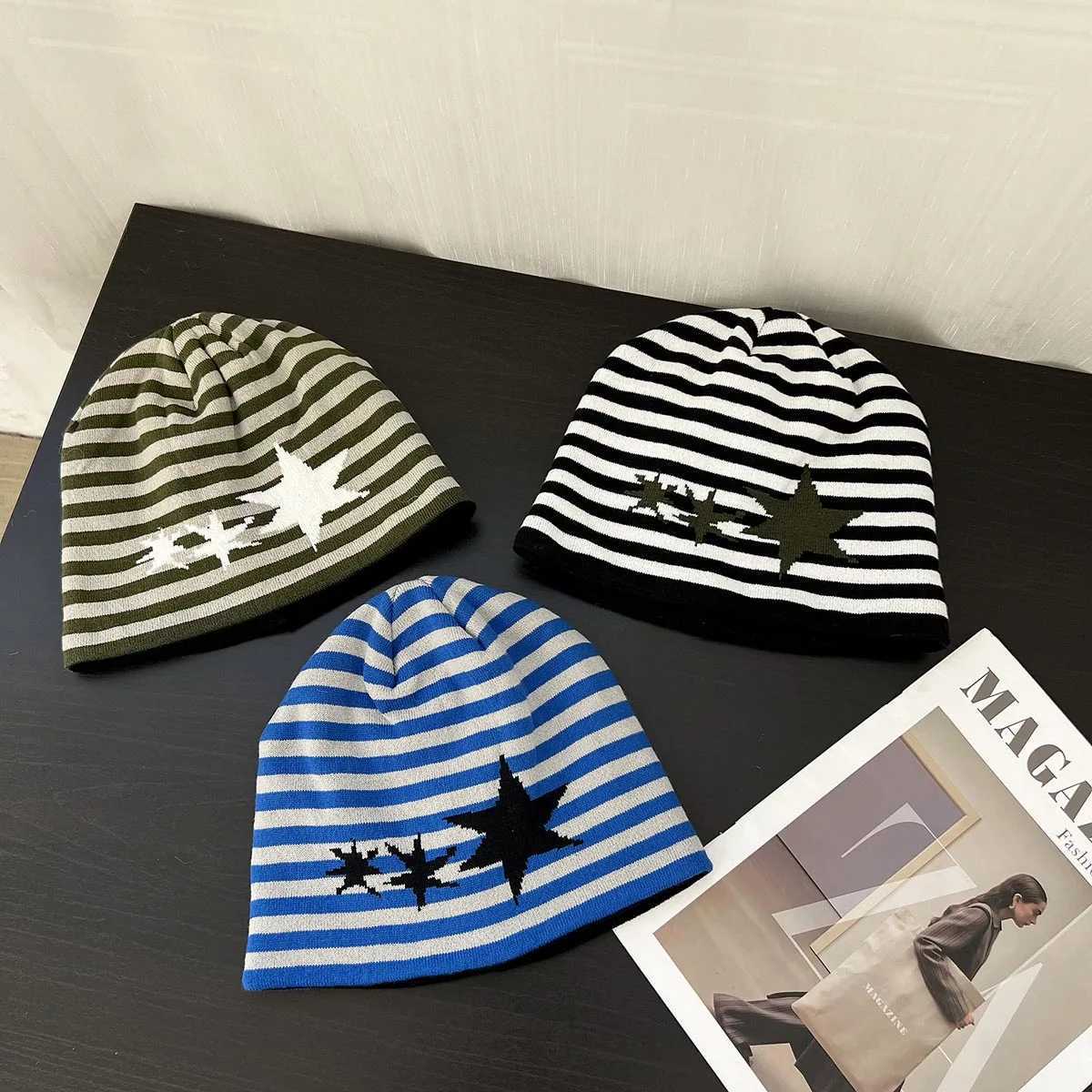 Beanie/Skull Caps Winter Hats for Women Men Beanies Knitted Star Pattern Cute Hat Girls Autumn Female Beanie Caps Warmer Bonnet Ladies Casual CapT26