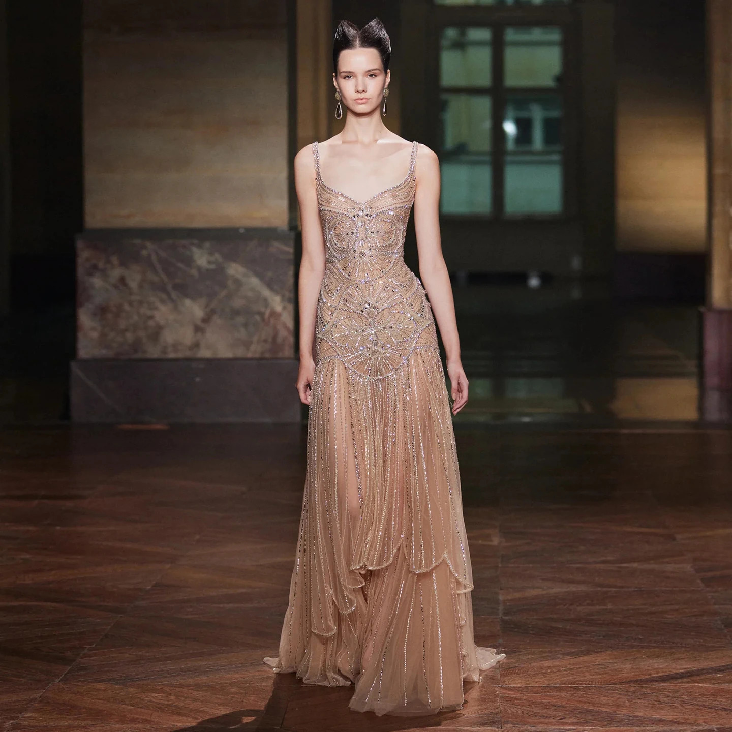 Sharon Said Champagne Mermaid Evening Dress y Beaded Elegant Saudi Wedding Engagement Party Gown For Women SS552 Customized 261015
