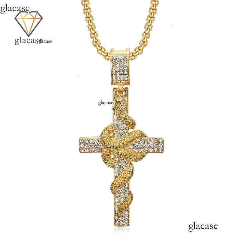 Retro Fine Snake Dish Cross Pendant Necklace 316L Stainless Steel Gold Plated Fashion Non-fading Not Sensitive Men Jewelry