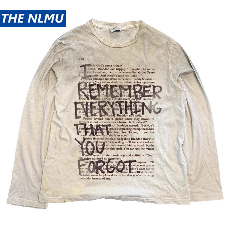 Letter Graffiti Graphic Dirty Washed T-shirts Vintage Long Sleeve T Shirts Loose Casual Tee Tops Unisex Retro Tshirts Y2K 261013