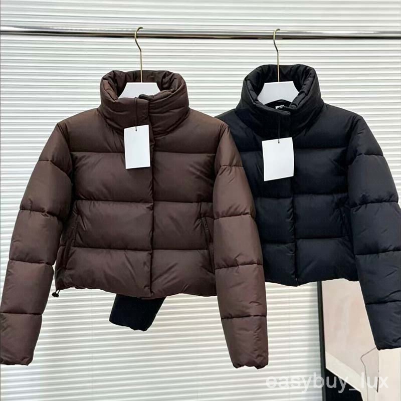 Design Silver Label Winter High Quality Cotton Coat cropped four-grid thick stand-collar loose jacket double zipper drawstring lamb fleece warm shor