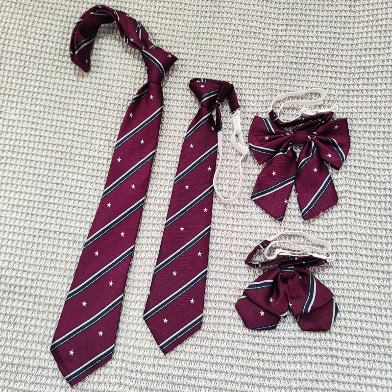 Vintage Angora Red Hand-Tied No Need to Japanese JK Double Layer Bow Tie Flower Girl Silver Thread Star Navy Blue Striped