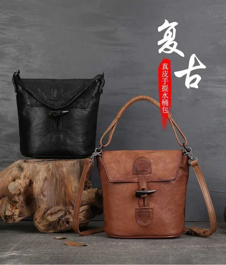 Evening Bags 2024 New Women's Bag Street Bucket Bag Head Layer Cowhide Hundred with Handbag Exquisite Senior Sense Crossbody Bag H261016