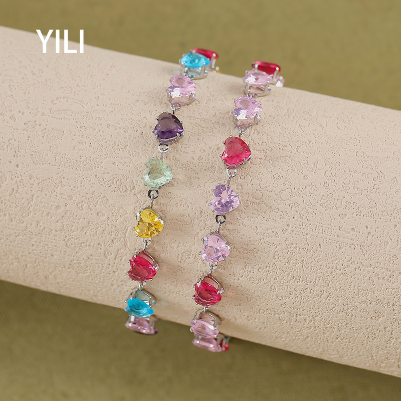 New Daisy Pink Colorful Stainless Steel Zircon Bracelet For Women, Irregular Design, Unique And Trendy, Candy-Colored Jewelry