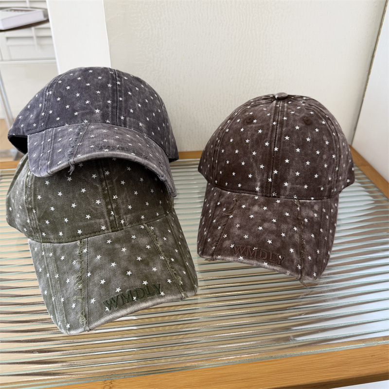 Washed vintage star and letter embroidered baseball women suitable for all seasons Korean style versatile faceslimming soft top sunshading duckbill