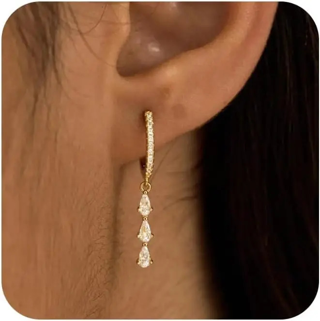 14K Gold Plated TearDrop Dangle Earrings for Women Dainty Trendy Hypoallergenic CZ Drop Earrings Christmas Gift 261017