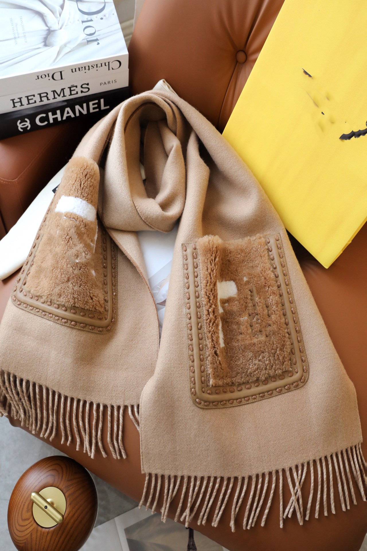 10A 38*215 cm designer cashmere scarf Karl pocket women's double sided cashmere tassel long winter warm scarf