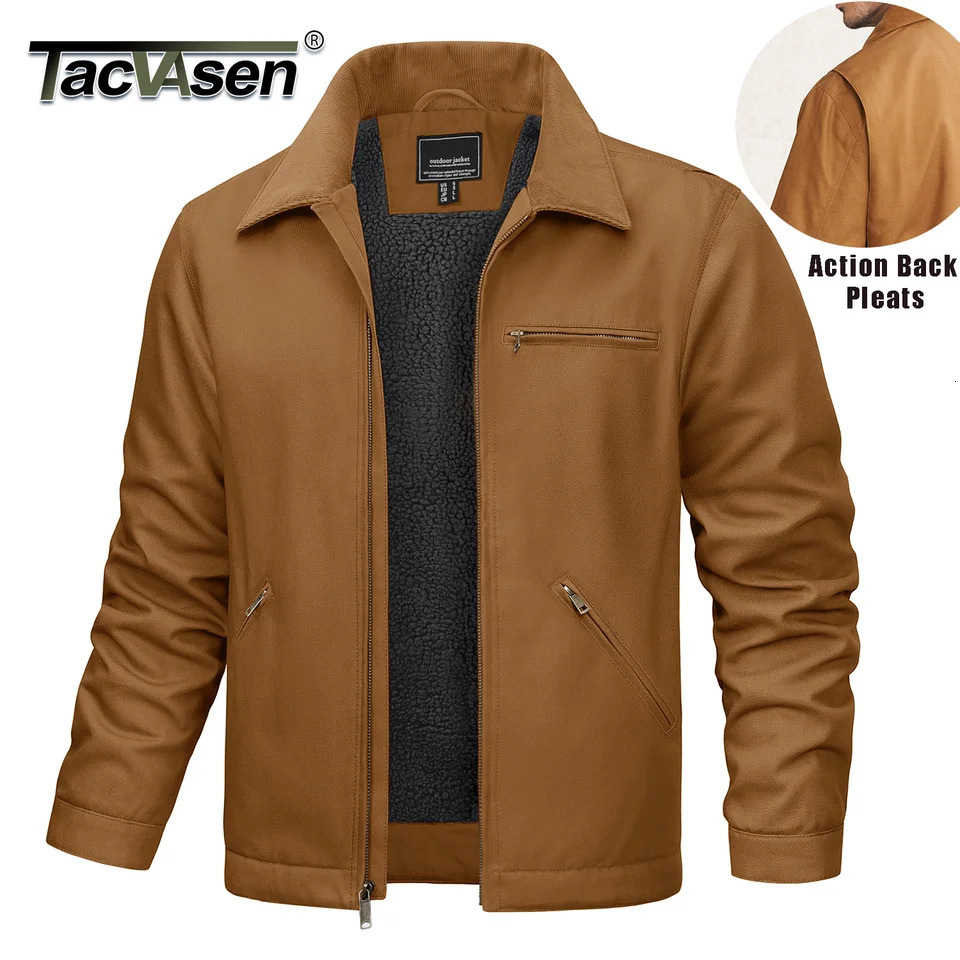 TACVASEN Heavy Duty Canvas Work Jackets Mens Construction Duck Retro Jacket Sherpa Waterproof Warm Winter Coats Cotton Pockets 261017