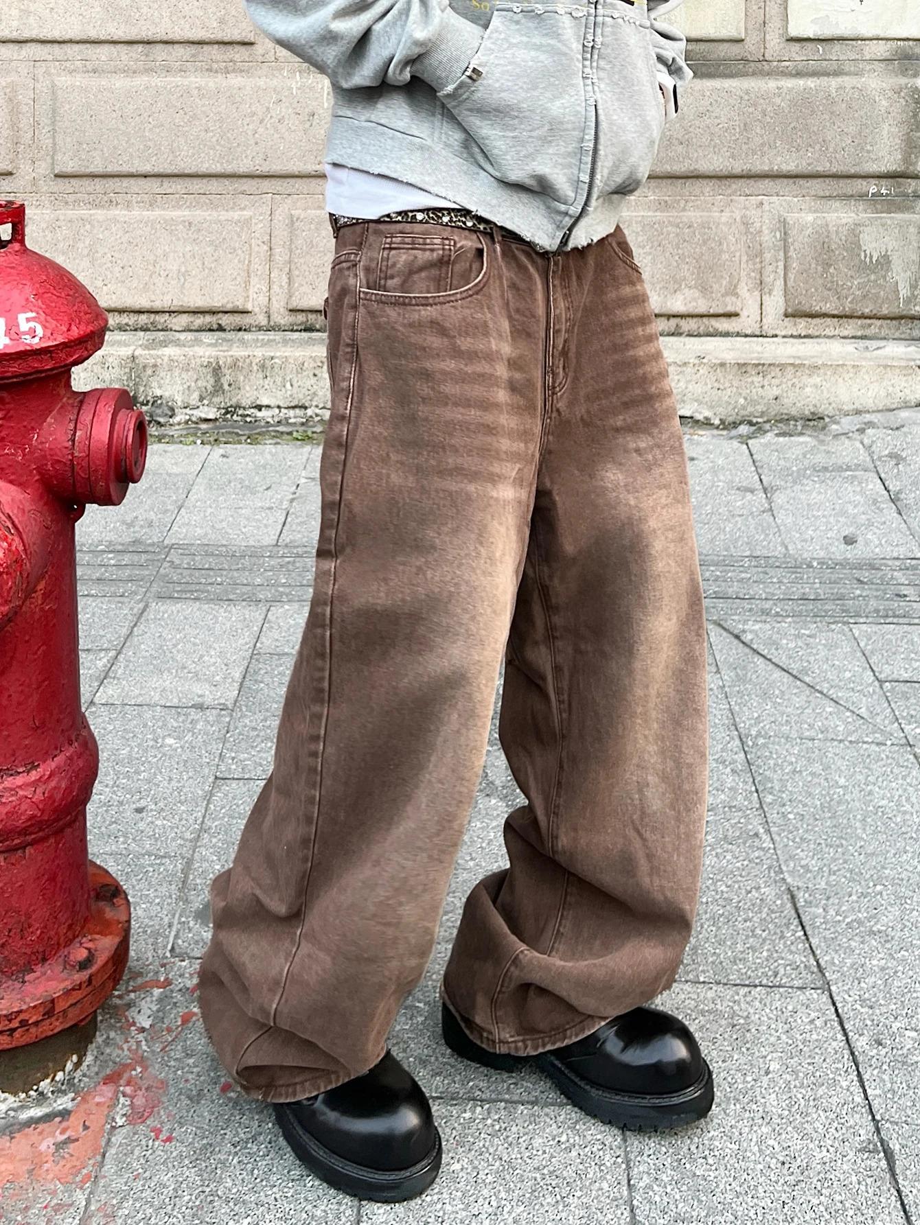 Men's Jeans Versatile Baggy Wide Pants Trendy Y2K Whiskered Brown Retro Trousers Men High Street Long Denim All Seasons 261016