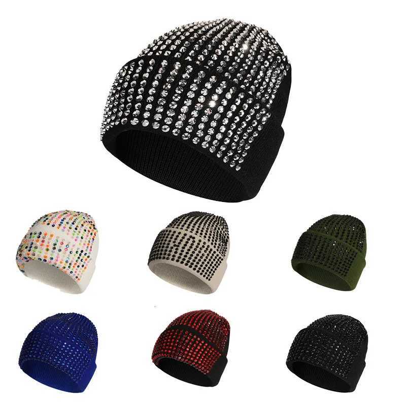 Beanie/Skull Caps Rhinestone Knitted Beanie Hat for Women Men Solid Color Warm Winter Woolen Pullover Cap Adult Outdoor Hat Q261017