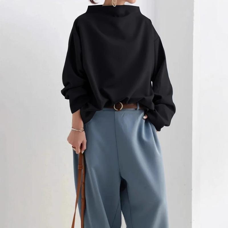 Designer Women's Casual Loose Pullover Top Long Sleeve Half Turtleneck Basic Shirt Everyday Wear