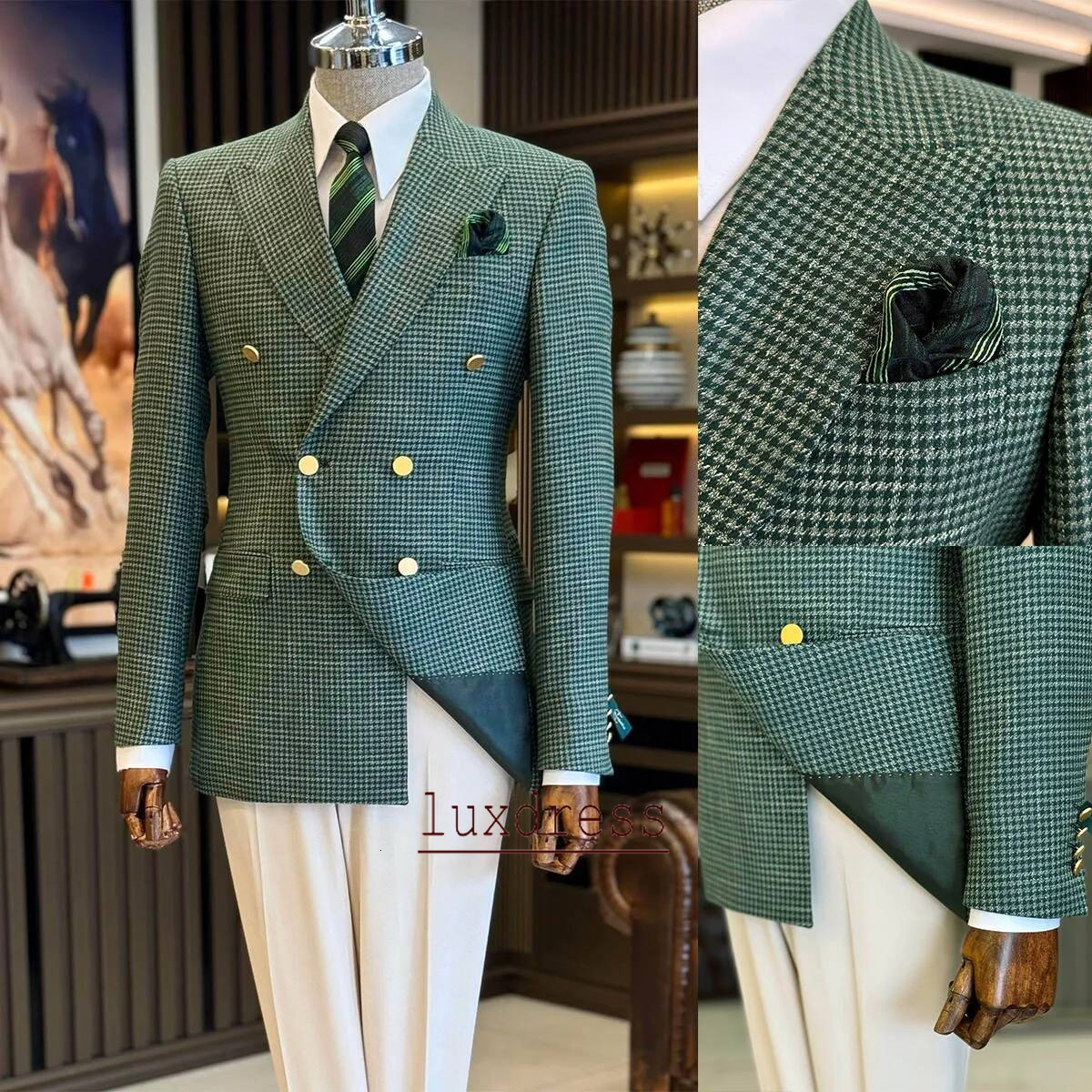 Classic Men Suits 2 Piece Sets Jacket Pants Peaked Lapel Wedding Tuxedos Double Breasted Man Suit For Groom Wear Customized