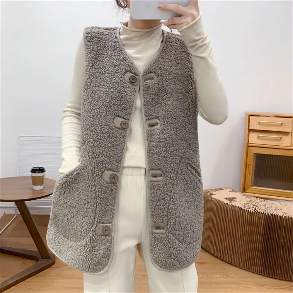 Coats Womens Waistcoat Autumn Winter Style Lamb Fur Loose Korean Version Sleeveless Vest Style Basic Tops 261014