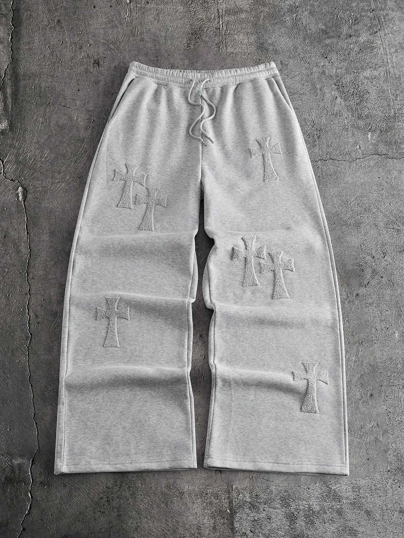 Y2K Streetwear Unisex Summer Quick Dry Wide Leg Trousers Towel Embroidery Cross Graphic Drawstring Hip Hop Sport Long Pants S261016BB7I