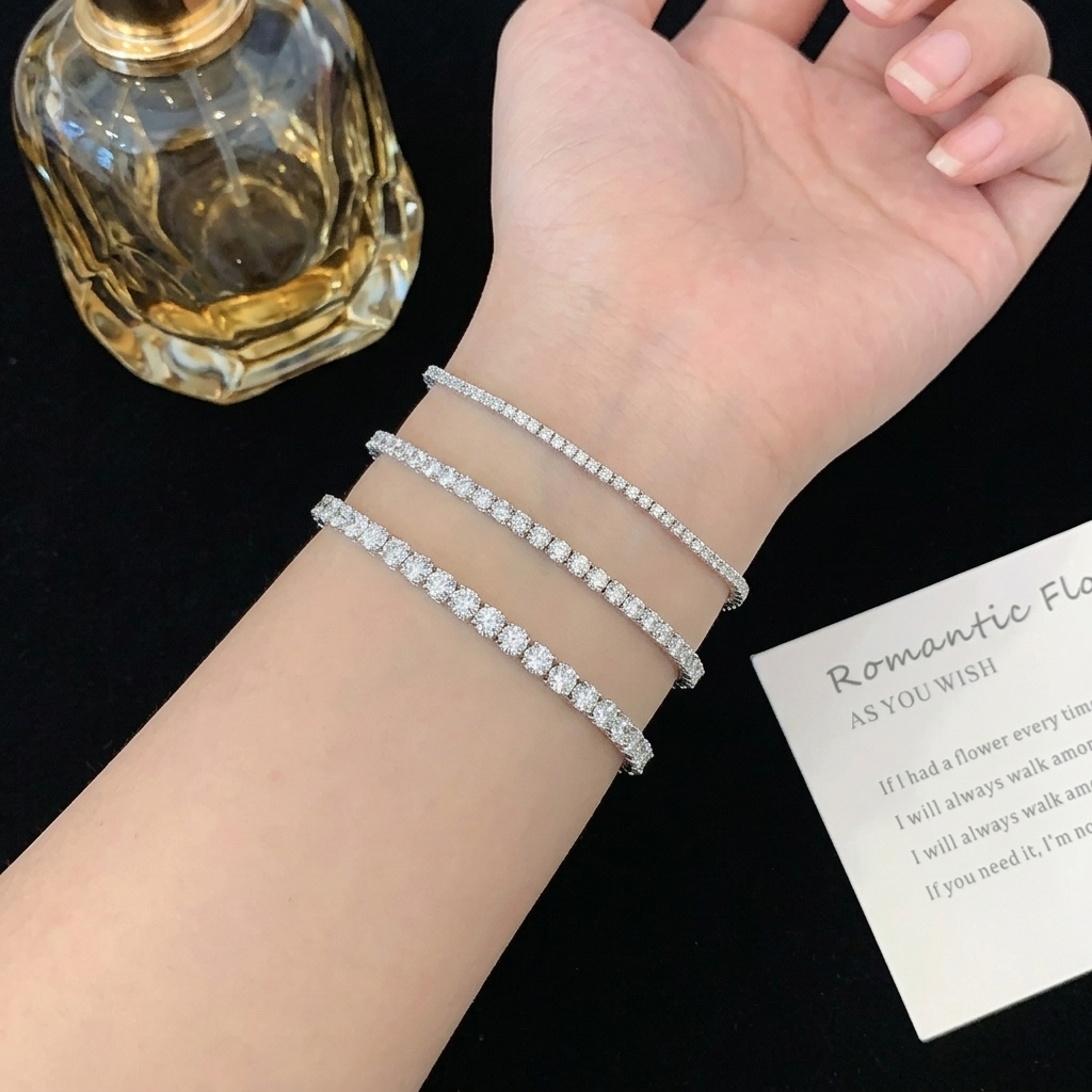 2mm 3mm 4mm 5mm Grown Jewelry 925 Sterling Silver HPHT Lab Diamond Tennis Bracelet Customizable