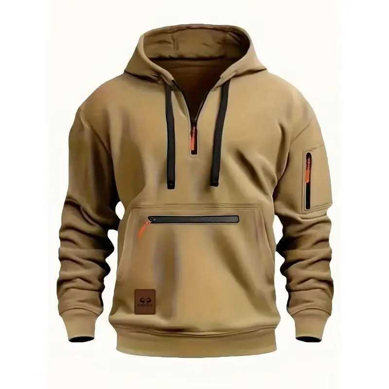 2024 Men's Hooded Sweater Leisure Sports Pullover Retro Harajuku Long Sve Zipper Multi-pocket Casual Loose Coat Street Wear S261017ZTZG