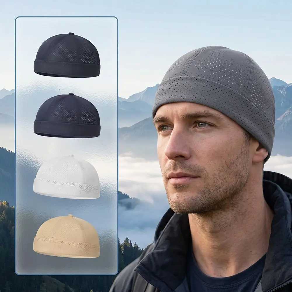 Beanie/Skull Caps Portable Brimless Beanie Cap For Men Quick Drying Breathable Summer Docker Cap Adjustable Solid Color Men's Landlord Hat Unis