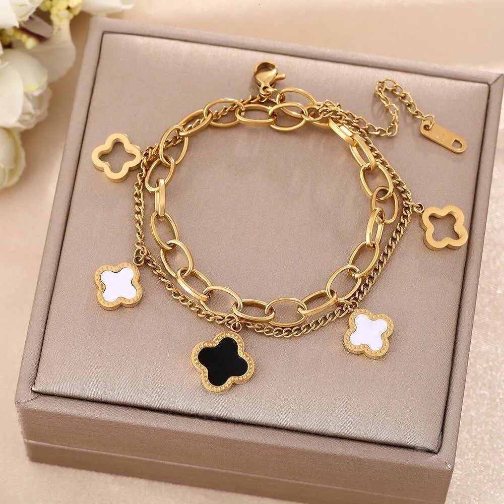 newClover Bracelet For Women Luxury Designer jewelry double layer 4 Leaf Bracelets 18K Gold Silver Plate Agate Diamond Fashion Charm Chain Wedding G