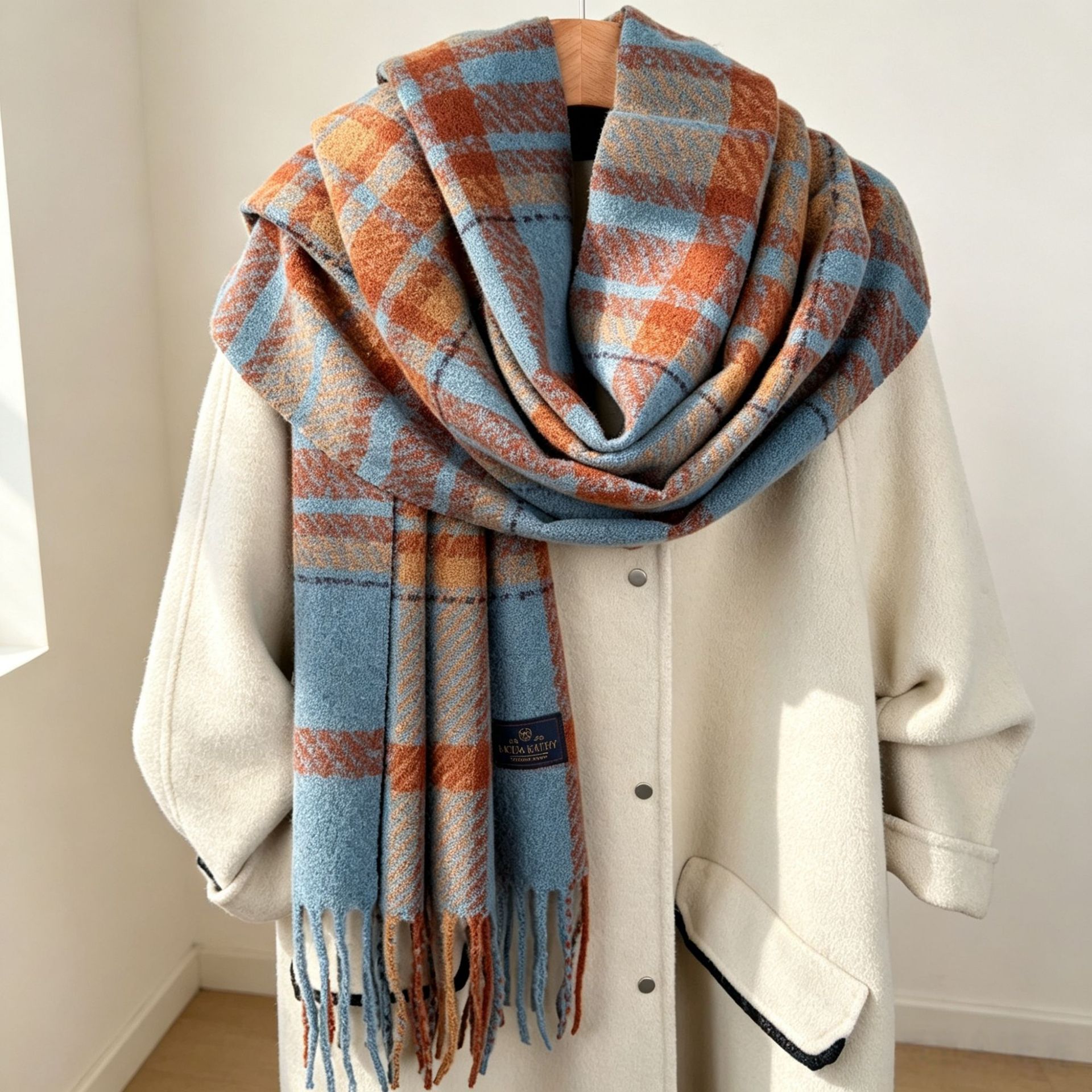 New Autumn Winter Korean-Style Plaid Scarves Women, Made Faux Cashmere, Thickened Warmth, With A Preppy Style, And Available For Wholesale Laotie
