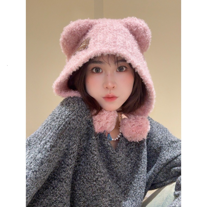 2025 Winter New Cute Bear Ear Plush for Women, Cold-Proof, Warm, Ear-Protecting, Thickened, Versatile Lei Feng Hat