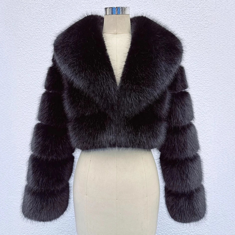 Faux Fox Fur Coat Women Short Jacket Turn Down Collar Long Sleeves Thick Slim Y2k Casual Jackets Office Lady Autumn Winter 261015