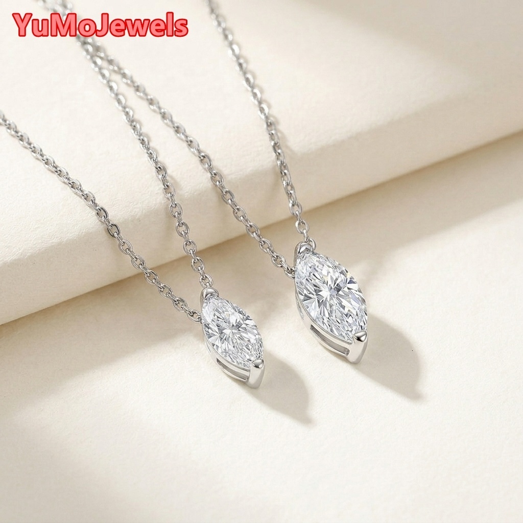 New Trending Wholesale 0.5ct 1ct Solitaire diamond Jewelry Minimalist Style Vvs d Color Marquise Cut Moissanite Pendant Necklace