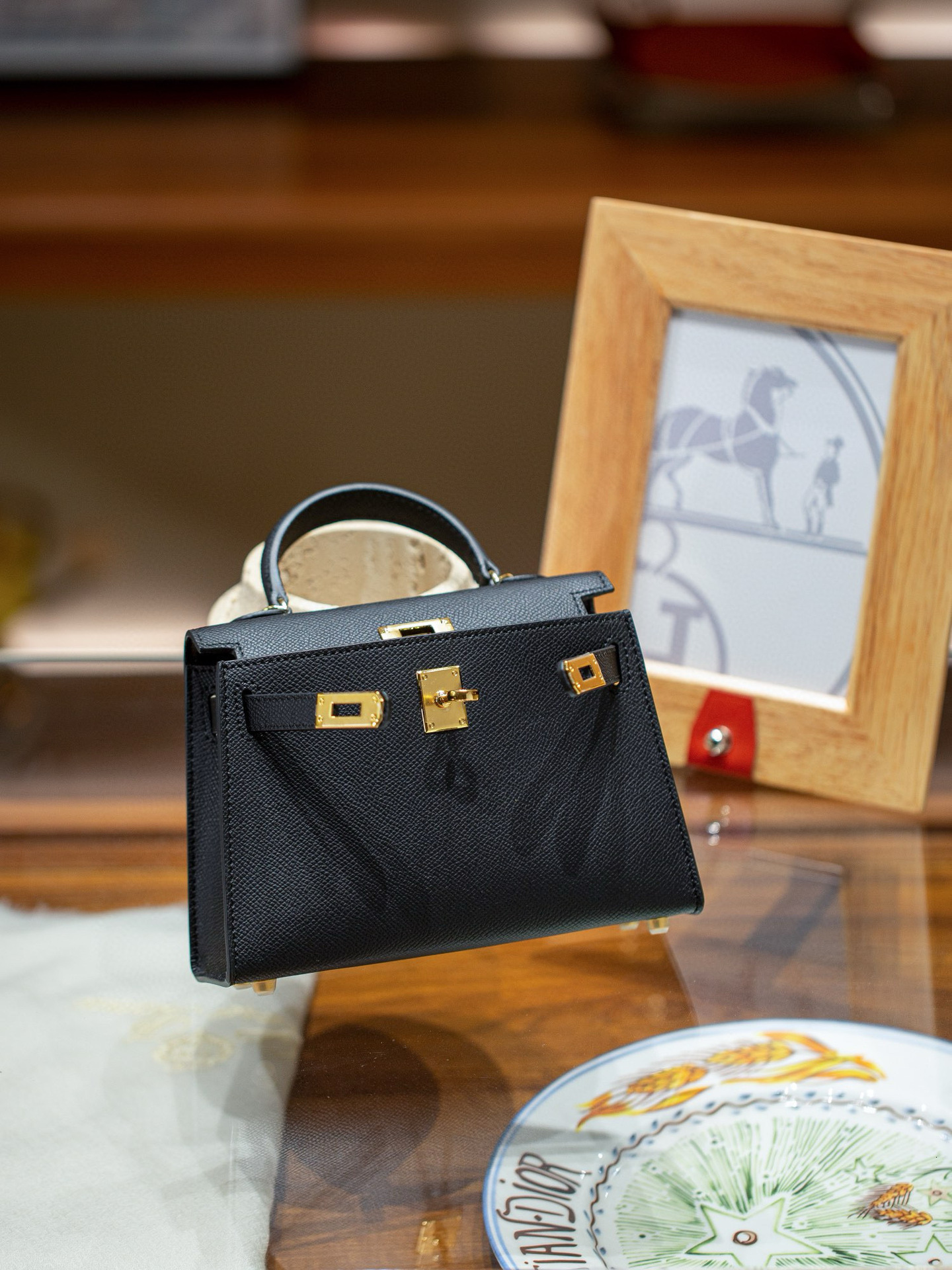 (Complimentary brand-matched belt) Designer New High-End top-layer cowhide Second Generation Mini Palm Print Kel Fashion Single Shoulder Crossbody H