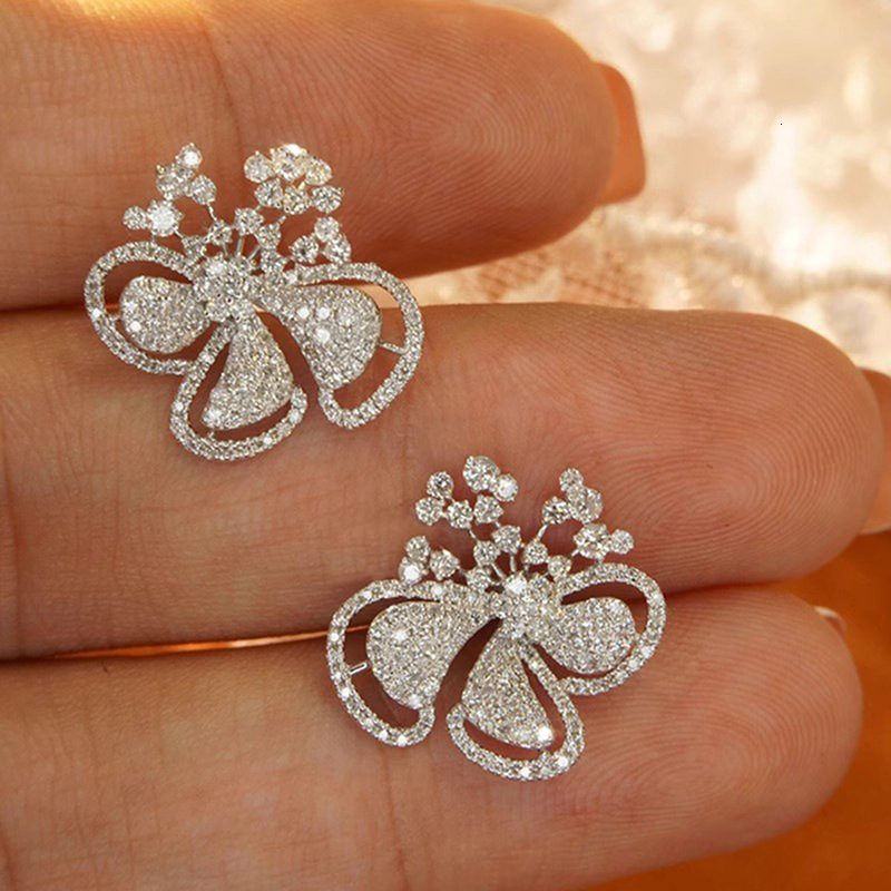 Huitan Cross-Border Hot-Selling Floral Earrings For Women, Fashionable And Elegant Pastoral Style, Micro-Paved With Zircon Stones