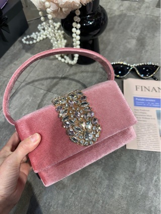 French Retro Socialite Velvet Small Square Shiny Sparkling Diamond Box Handheld Underarm Crossbody Bag KABAHEBINGJUE