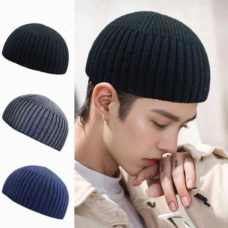 Beanie/Skull Caps Street Solid Color Knitted Cap Brimless Warm Vintage Dome Hat Elastic Outdoor Melon Beanie CapT261017