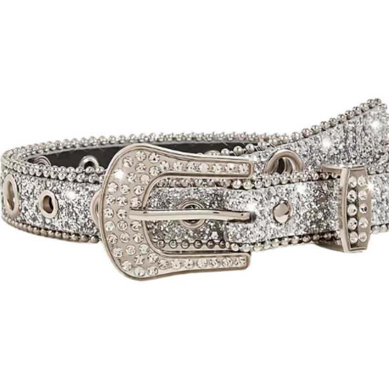 Y2K Women's Fashion Full Rhinestone Studded Leather Belt Adjustable Glitter Crystal Waistband Solid Color for Club Party S261017P2G0