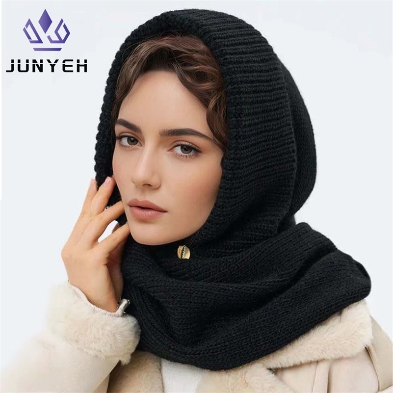 Winter Women Beanies Balaclava Hat Scarf Knitted Hooded Caps Outdoor Warm Neck Collar Hats for Girls260920ww