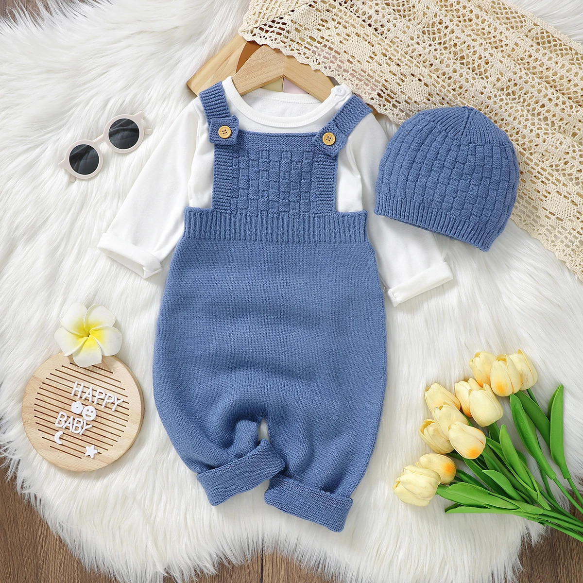 Baby Rompers Hats Clothing Sets 0-18m Fashion Solid Color Knitted born Infantil Boys Girls Jumpsuits Playsuits Outfits 2pcs 261015