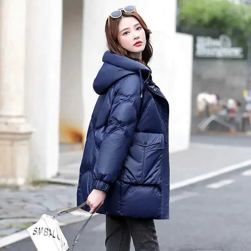 Women's Down Parkas 2026 Hooded Cotton Coat Women's Mid-Length Winter Jackets Elegant Parkas Thick Down Padded Jacket Black Large Size Out