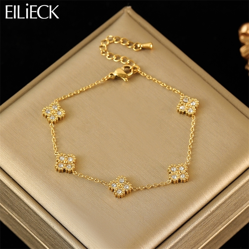 EILIECK 316L Stainless Steel Flower Clover Zircon Bracelet For Women Girl 2025 Trendy Wrist Chain Waterproof Jewelry Gift260920ww