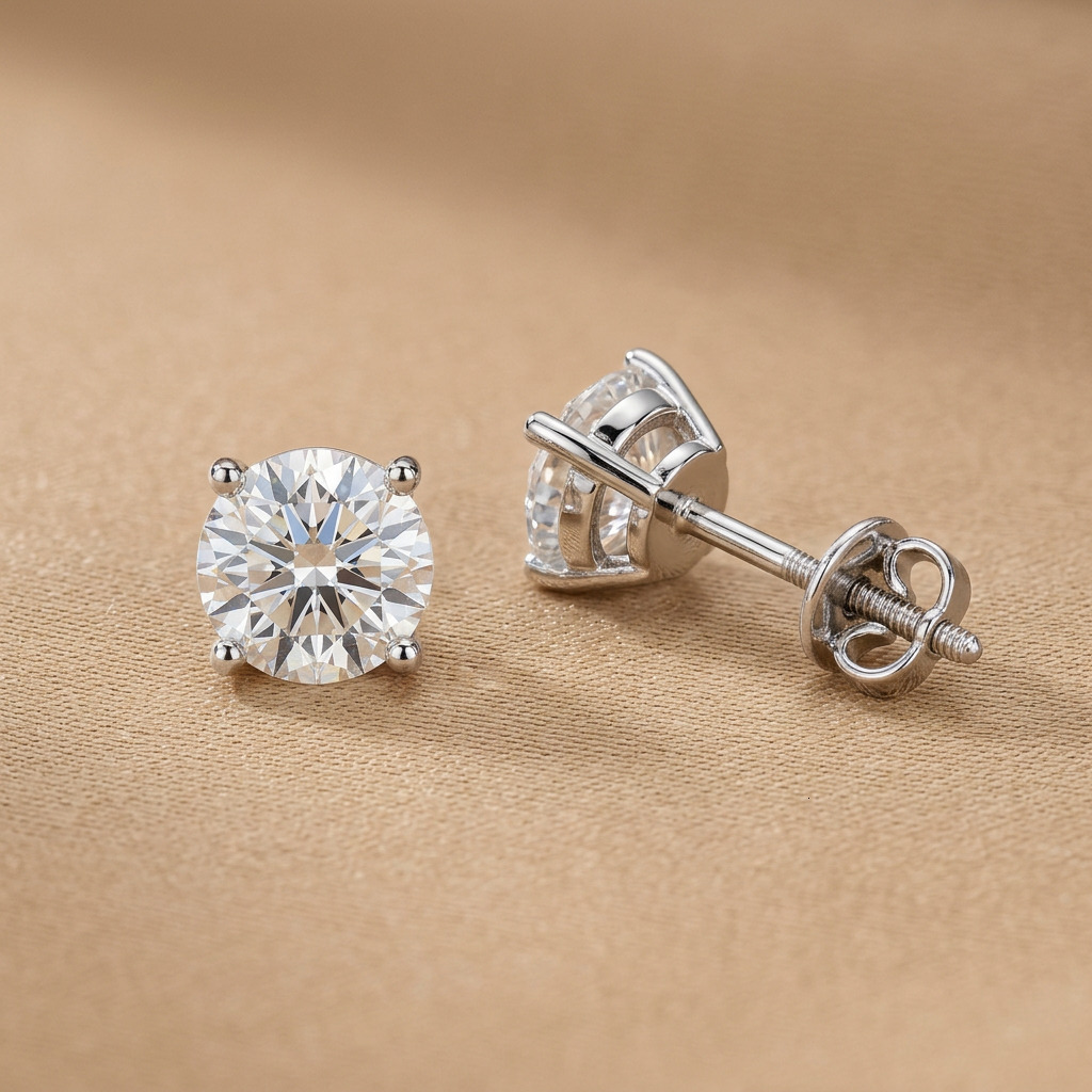 1.5CTW Round Cut Solitaire Stud Earrings Lab Grown Diamond 14K Solid Gold 1G 141 Certified CVD/HPHT VVS Ready to Ship Jewelry
