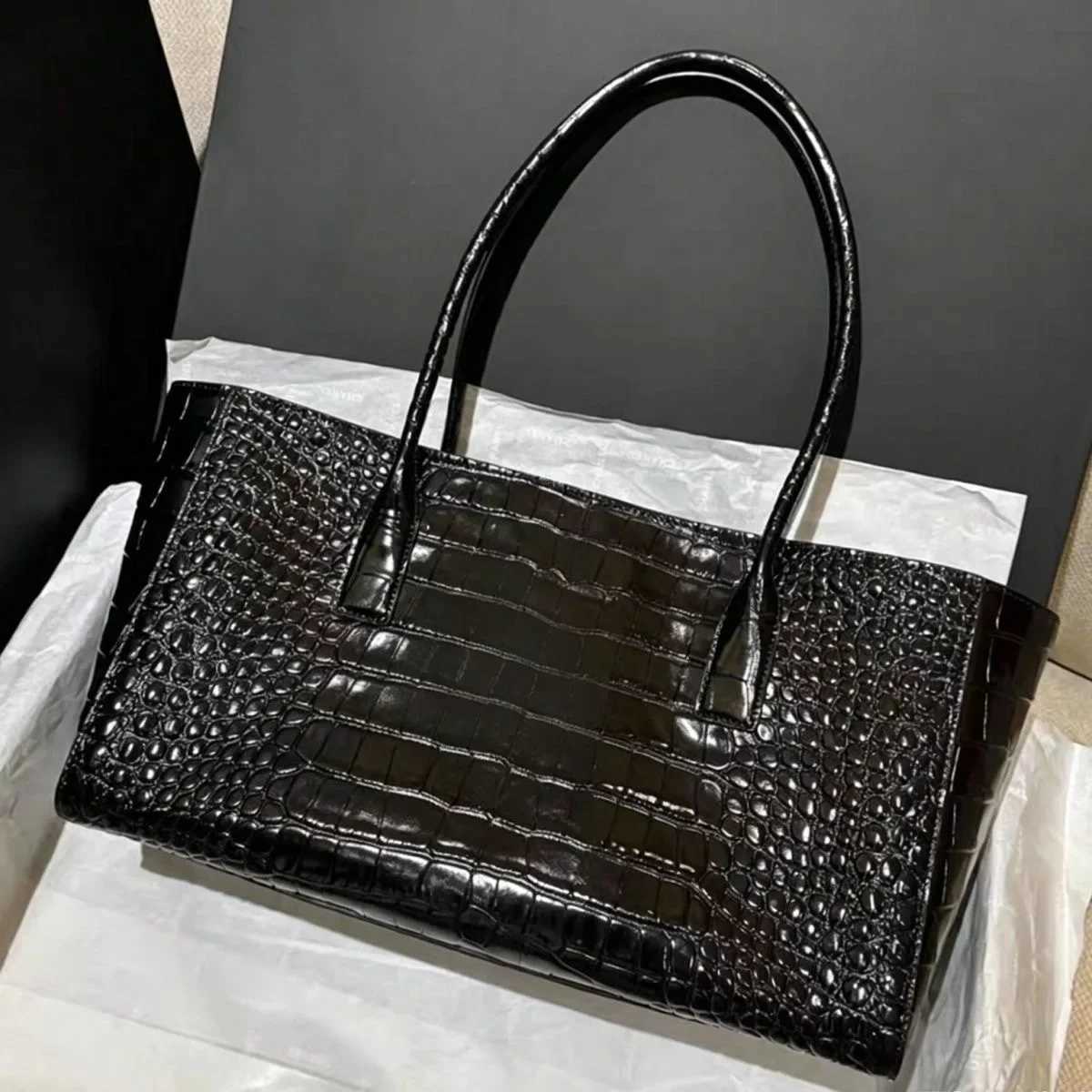 Evening Bags Totes 2027 Hot Crocodile Embossed Tote Bag Pu Leather Shoulder Bag Large Capacity Commute Handbag Fashion Shopping Ladies Purse H261016
