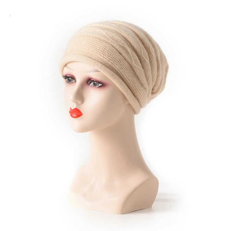 Beanie/Skull Caps 100% Cashmere Knitted Women's Hat Fashionable Thickened Warm Jacquard Ear Protection Cashmere Hat for Autumn Winter Outdoor U