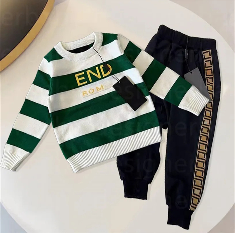 Kids Sweater Fashion Designer Classic Pattern Long-sleeved Children's Clothing, Outdoor Casual Top and Pants Two-piece Set for Autumn and Winte