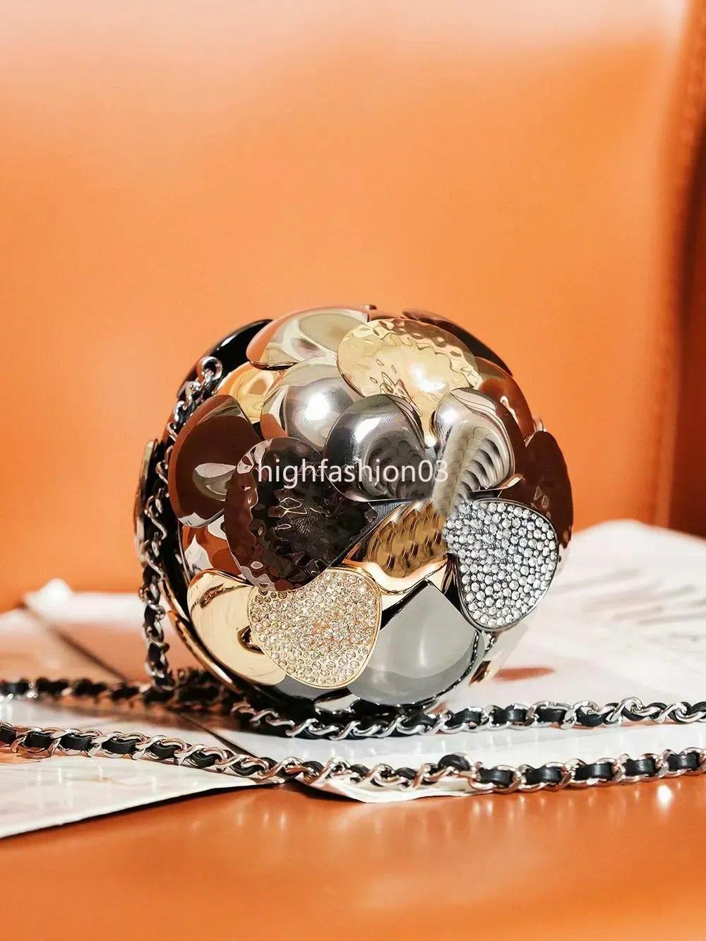 Top A Designer Camellia Sphere Evening Bags Strass Petals With Crystal Dinner Handbags Black Hardware Buckle Clutch Bag Women Fashion Chains Shoulde