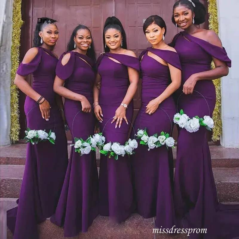 Modest Mermaid Grape Bridesmaid Dresses Off Shoulder Guest Gowns Prom Vestido De Novia Custom Made Women Formal Dress