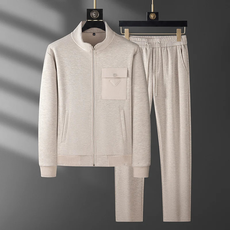 Simple and Relaxed Old Money Style Wool StandCollar Casual Suit for Men Autumn Winter ZipUp Jacket Pants TwoPiece Set 261017