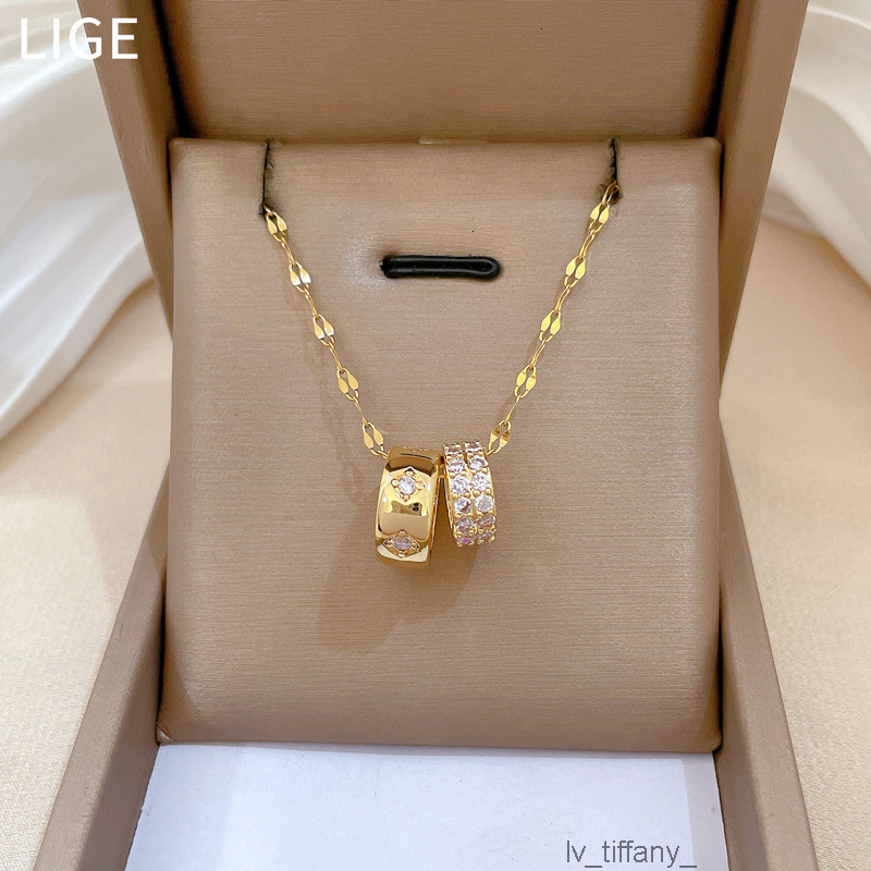 Luxury Brand Designer Jewelry Steel Double Ring Small Waist Full Diamond Fashion Light Luxury Elegant Gorgeous Full Diamond Necklace For Women Versa